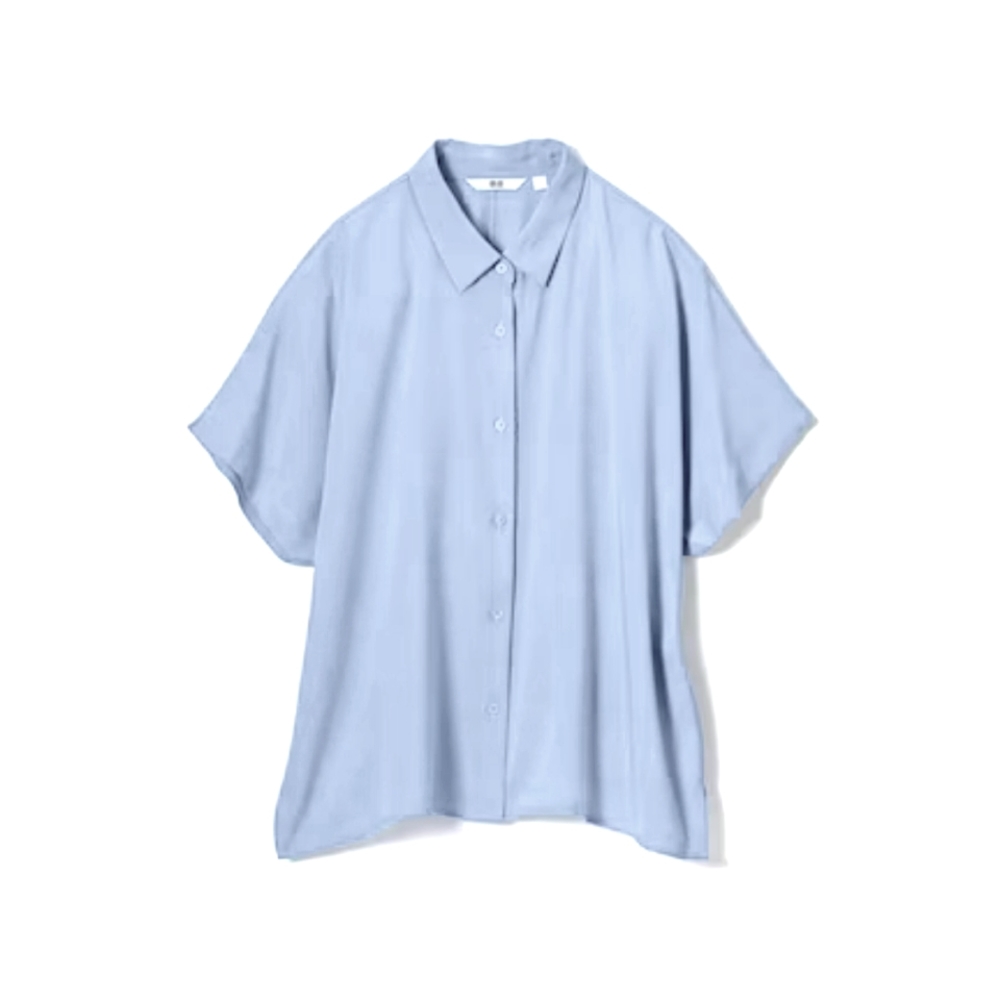 UNIQLO Women's Rayon Short Sleeve Blouse (Light Blue) - Picture 2 of 5